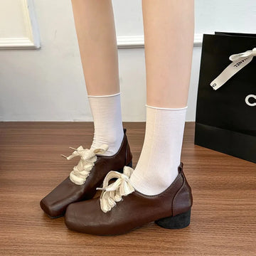 Xajzpa New Style Luxury Women's Fashion Thick Heel Shoes Spring Square Head Front Lacing Anti-slip Wear-resistant Women's High Heels